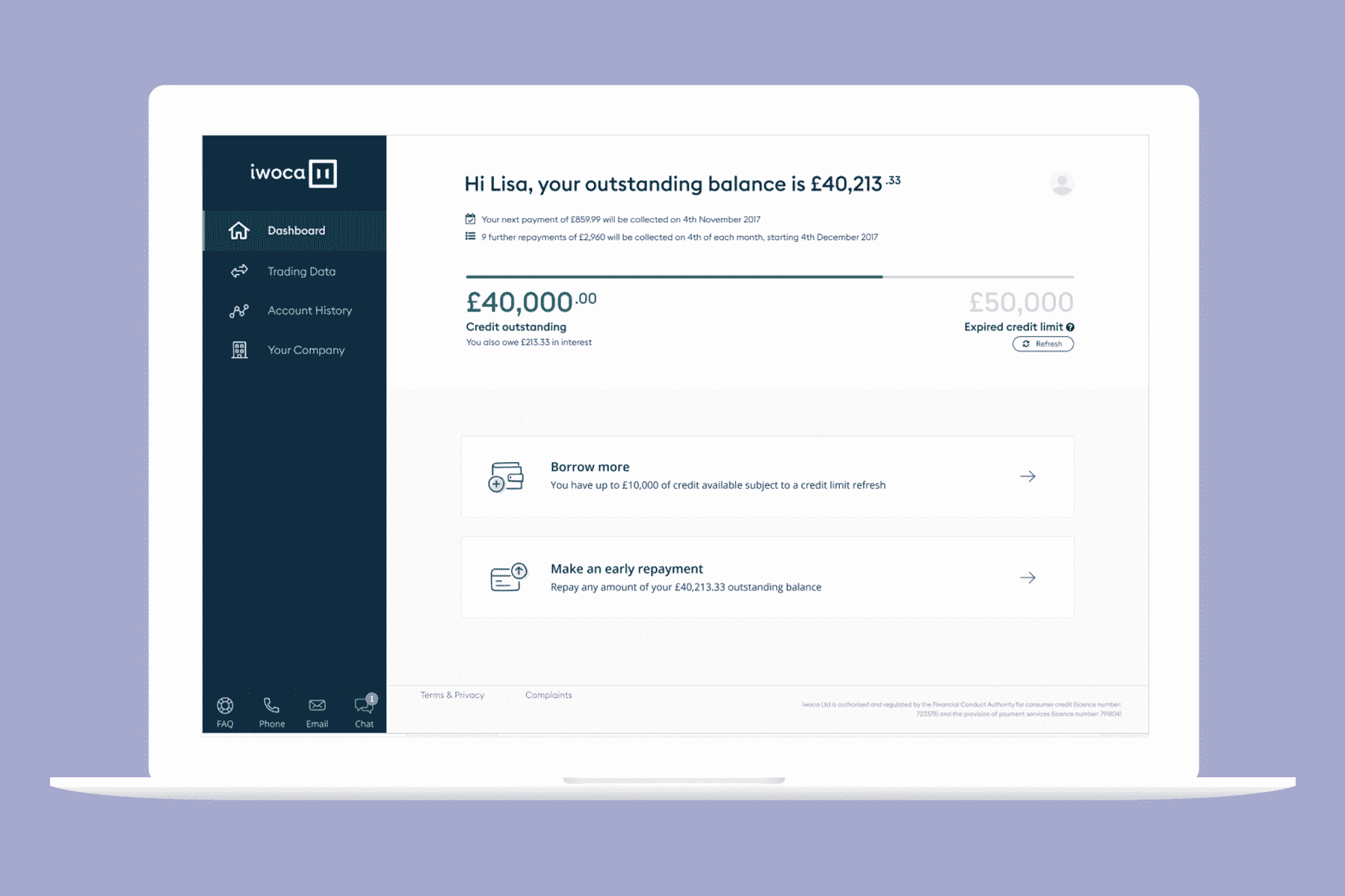 Iwoca Dashboard Screen Example